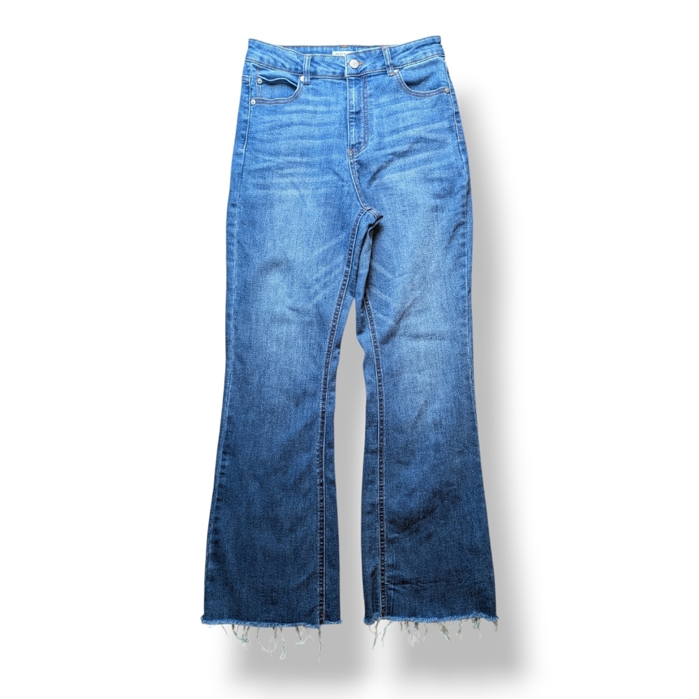 OAT New York Women's High Rise Flare Raw Hem Stretch Jeans Size 6 - Picture 13 of 14